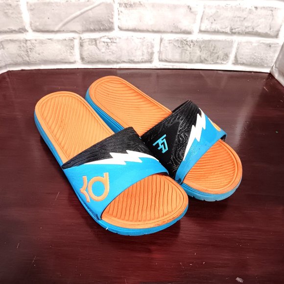 Nike KD slip on sandals  Kevin Durant Size 8 Orange Black Blue Colorblock slides - Picture 2 of 10